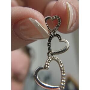 .925 Triple Heart Pendant With White And Black Diamond Accents - WA10